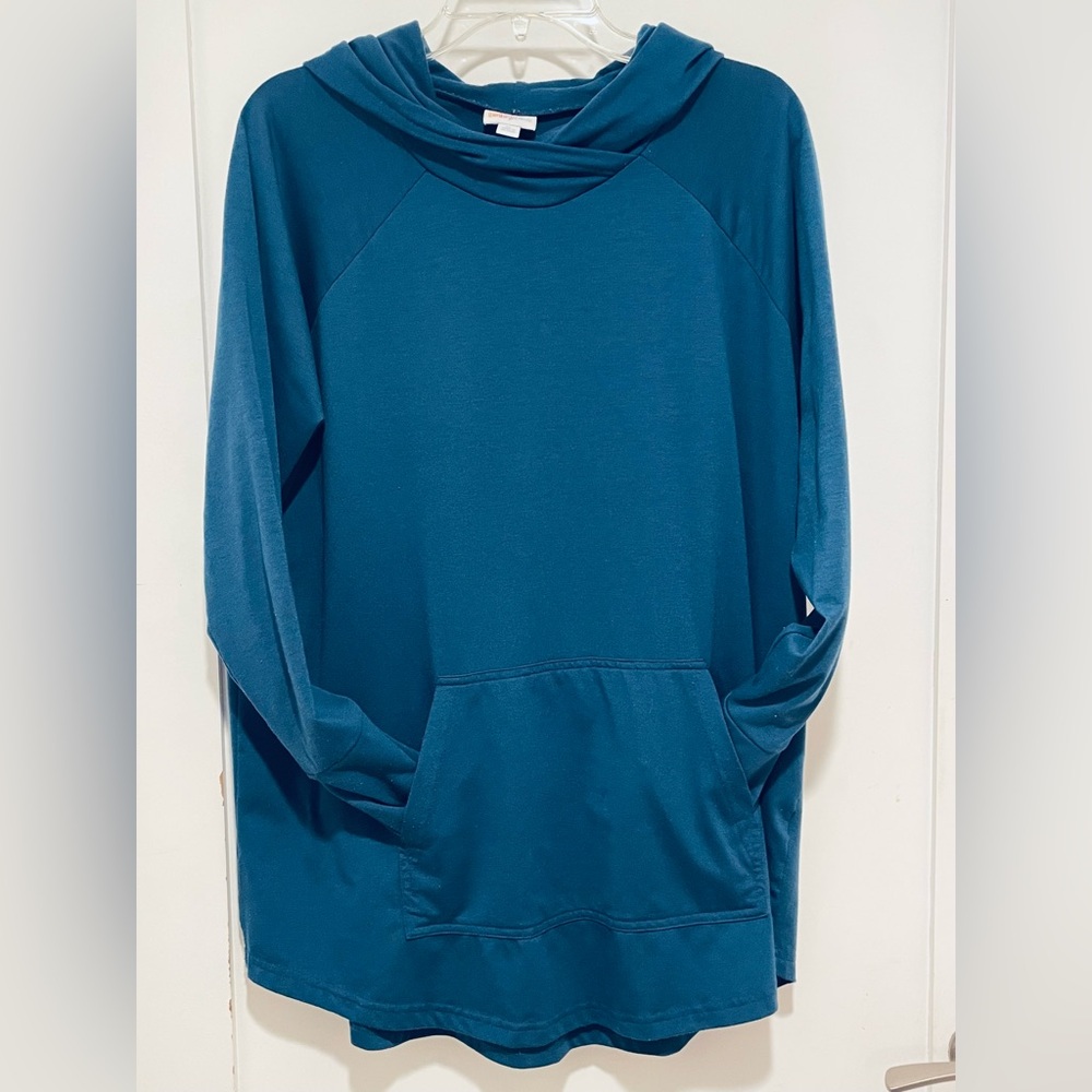 🎈3/$39 LuLaRoe “Amber” Teal Turquoise Blue Pullover Hoodie | Kangaroo Pocket